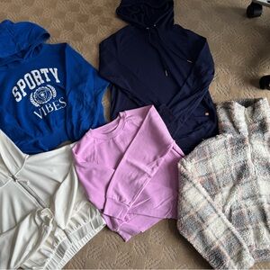 Various cropped hoodies, 1 crewneck, 1 regular length  - All adult XS